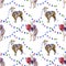Funny watercolor seamless pattern of alpaca and cartoon llama