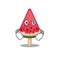 Funny watermelon ice cream mascot character showing confident gesture