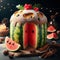 funny watermelon panettone italian christmas sweet cake in xmas atmospehere