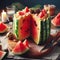 funny watermelon panettone italian christmas sweet cake in xmas atmospehere