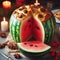funny watermelon panettone italian christmas sweet cake in xmas atmospehere