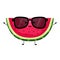 Funny watermelon in sunglasses in cartoon style. Vector. Funny slice with seeds