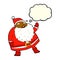 funny waving santa claus cartoon with thought bubble