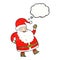 funny waving santa claus cartoon with thought bubble