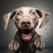 Funny Weimaraner Leaping With Happy Face - Chaotic Energy Dog Photo