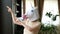 Funny weird video - woman dancing in unicorn mask head at home