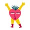 Funny whimsical charming pink jubilant positive strawberry with legs and arms, with a cute face