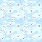 Funny white Polar Bear in light blue water, sea waves Seamless pattern, background. Kawaii faces. Vector illustration