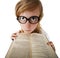 Funny woman in big glasses with book