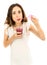 Funny woman drinking smoothie