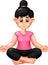 Funny women cartoon practicinig yoga sport with smile