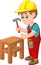 Funny Worker With Hammer And Nail Cartoon