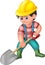 Funny Worker In Yellow Helmet Cartoon