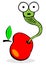 Funny worm staring from apple