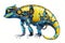 Funny yellow and blue chameleon robot. AI generated illustration