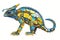 Funny yellow and blue chameleon robot. AI generated illustration