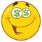 Funny Yellow Cartoon Emoji Face Character With Dollar Eyes And Smiling Expression