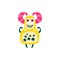 Funny yellow cartoon monster with pink horns, fabulous incredible creature, cute alien vector Illustration