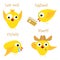 Funny yellow chicken. Fan, nerd, crybaby and sheriff