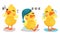 Funny Yellow Duckling Greeting, Sleeping and Crying Vector Set