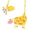 Funny yellow giraffe found a Daisy and is surprised where the tail. The giraffe head is suitable for images on children`s clothing