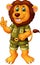 Funny Yellow Lion In Green Uniform Cartoon