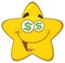 Funny Yellow Star Cartoon Emoji Face Character With Dollar Eyes And Smiling Expression