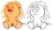 Funny yellow young lion cartoon. Coloring page