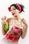 funny young brunett pinup woman with tread lo