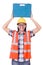 Funny young construction worker with toolbox