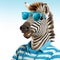Funny Zebra With Sunglasses And Striped Shirt - Humorous Solarization Effect