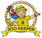 Funny zoo keeper with parrot. Emblem