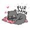 Fur mama, Cat sleeping on pink pillow cartoon  illustration