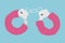 Fur pink handcuffs. Vector realistic illustration.Fur pink handcuffs. Vector illustration. Sexual toy for adults  on blue