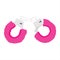 Fur pink handcuffs. Vector realistic illustration. Sexual toy for adults isolated on a white background.