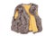 Fur vest. A brown fur vest with yellow wool lining fabric for the little girl isolated on a white background. Child spring and