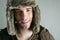 Fur winter fashion hat young man brown autumn