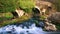 Furelos, Spain - The Medieval Bridge Puente San Xoan across the River Furelos, outside Melide in Galicia, on the Way of St James