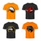 Furious boar, wolf, panther and eagle head sport vector logo concept set isolated on color t-shirt mockup.