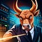 A furious bull involved in automated trading, a bullist mastering the stock and digital. Generative Ai