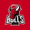 Furious bull sport vector logo concept isolated on red background.