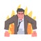 Furious Chief Screaming and Yelling in Anger with Burning Flame Behind Vector Illustration