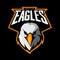 Furious eagle head athletic club vector logo concept isolated on black background.