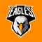 Furious eagle head athletic club vector logo concept isolated on orange background.