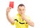 Furious football referee showing a red card