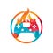 Furious gamer vector logo design. Keypad controller and fire flame vector icon design.