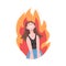 Furious Girl in Flame, Burning Fury, Stress, Burnout, Emotional Problems Concept Cartoon Style Vector Illustration