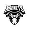 Furious hornet head athletic club vector logo concept on white background.