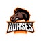 Furious horse sport club vector logo concept isolated on white background.