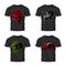 Furious piranha, ram, snake and dinosaur head sport vector logo concept set on black t-shirt mockup.